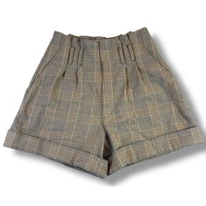 Ambercrombie High Waist Plaid Tailored Shorts Pleated Cuffed Preppy Sz XS Women